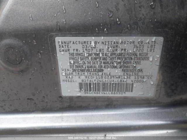 3N1CN8EV6LL885509 Nissan Versa Sv Xtronic Cvt