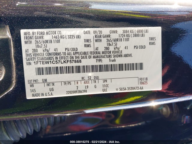 Ford F-150 Xlt 2020 1FTEW1C57LKF57868 Image 9