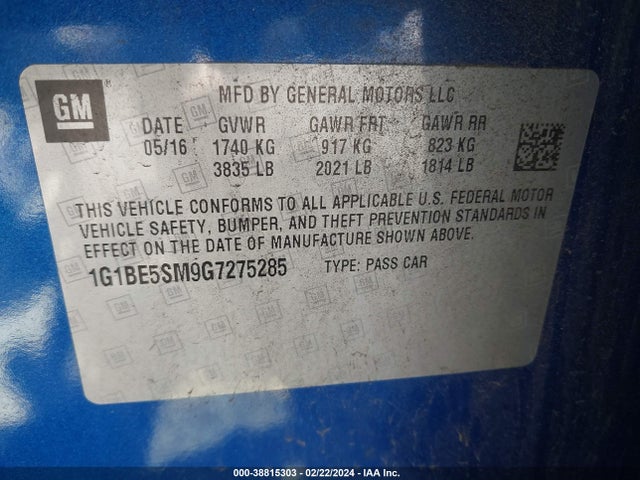 Chevrolet Cruze Lt Auto 2016 1G1BE5SM9G7275285 Image 9