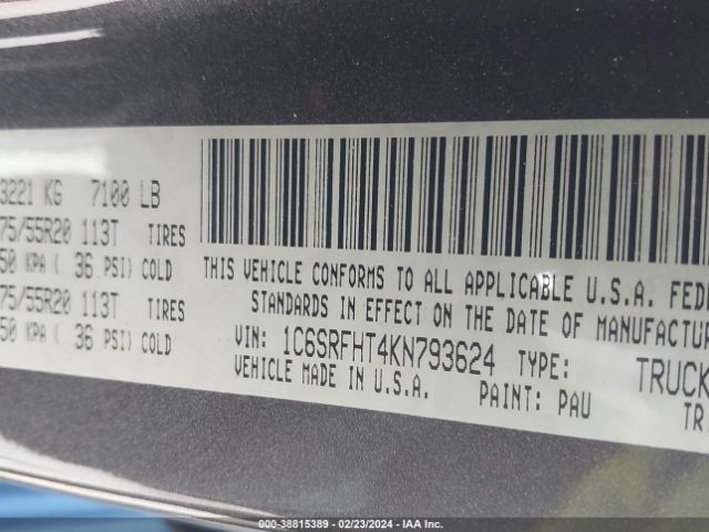 2019 RAM 1500 1C6SRFHT4KN793624 Photo 8