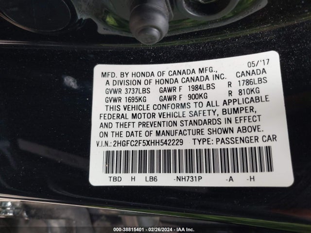 Honda Civic Lx 2017 2HGFC2F5XHH542229 Image 9