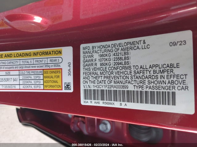 Honda ACCORD LX 2024 1HGCY1F22RA000899 Image 9
