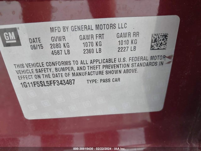 Chevrolet Malibu 1lz 2015 1G11F5SL5FF343487 Image 9