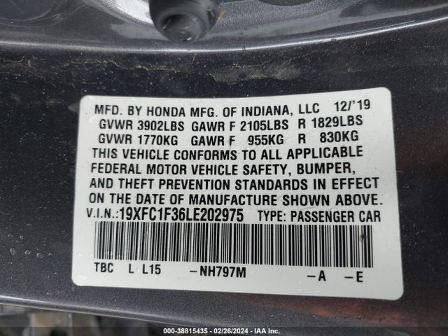 Honda CIVIC EX 2020 19XFC1F36LE202975 Image 9