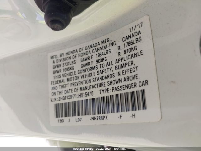2HGFC2F71JH515475 Honda CIVIC EX