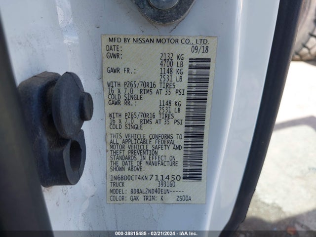 Nissan Frontier Sv-i4 2019 1N6BD0CT4KN711450 Image 9