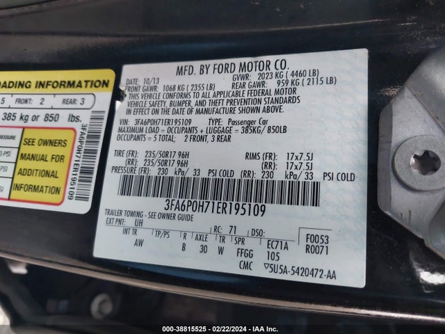 Ford FUSION SE 2014 3FA6P0H71ER195109 Image 9