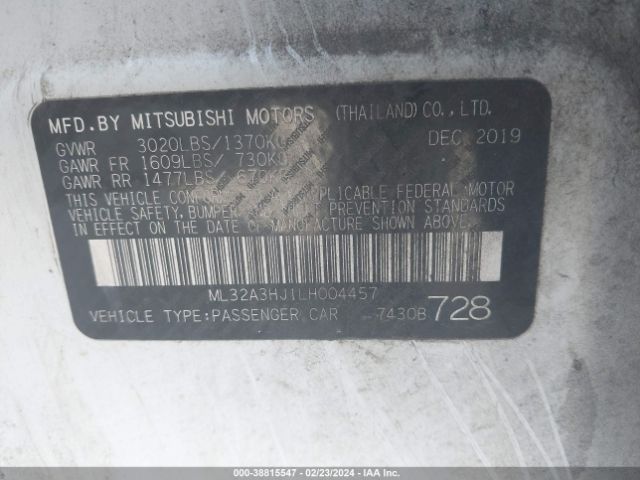 ML32A3HJ1LH004457 Mitsubishi MIRAGE SE