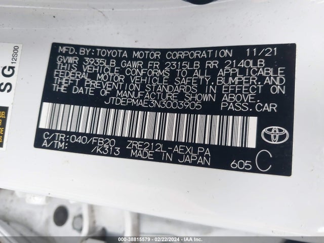 Toyota COROLLA LE 2022 JTDEPMAE3N3003905 Image 9