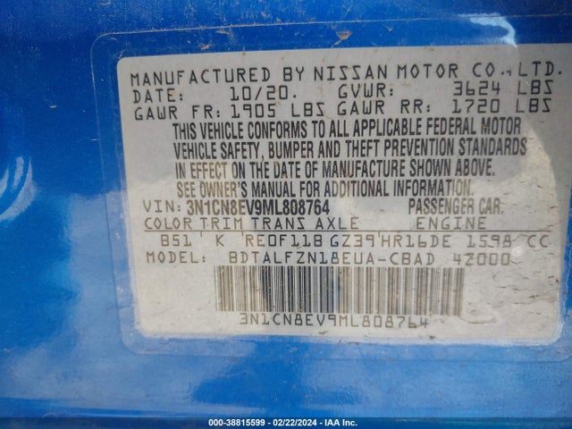 Nissan Versa Sv Xtronic Cvt 2021 3N1CN8EV9ML808764 Image 9