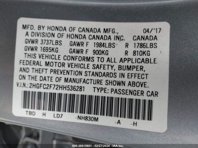 2HGFC2F72HH536281 Honda CIVIC EX
