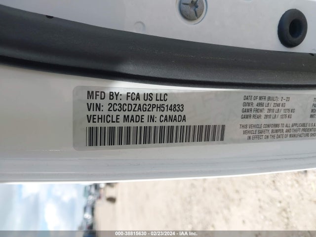 Dodge Challenger Sxt 2023 2C3CDZAG2PH514833 Image 9