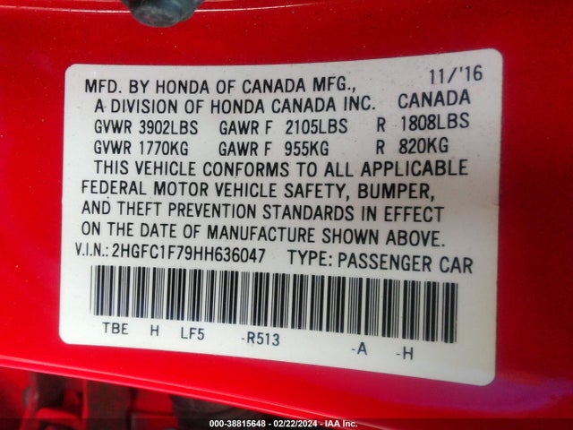 Honda Civic Ex-l 2017 2HGFC1F79HH636047 Image 9