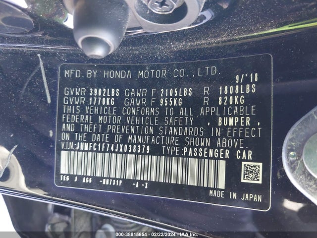 Honda Civic Ex-l 2018 JHMFC1F74JX038379 Image 9