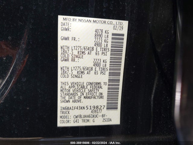 1N6BA1F43KN519827 Nissan Titan Xd Pro-4x Diesel