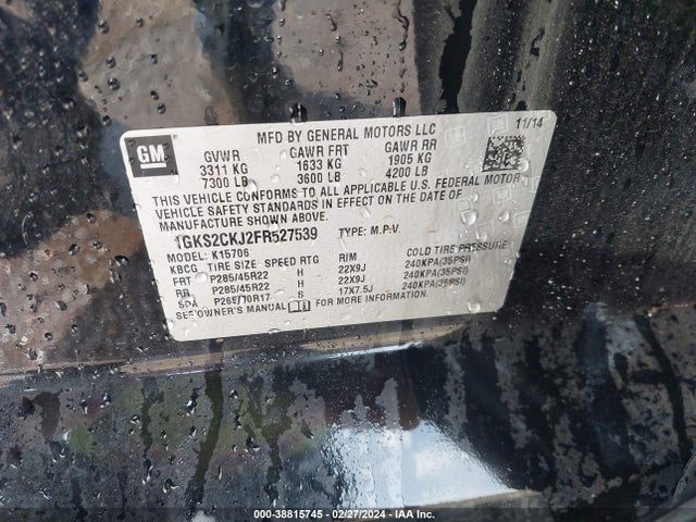 GMC YUKON DENALI 2015 1GKS2CKJ2FR527539 Image 9