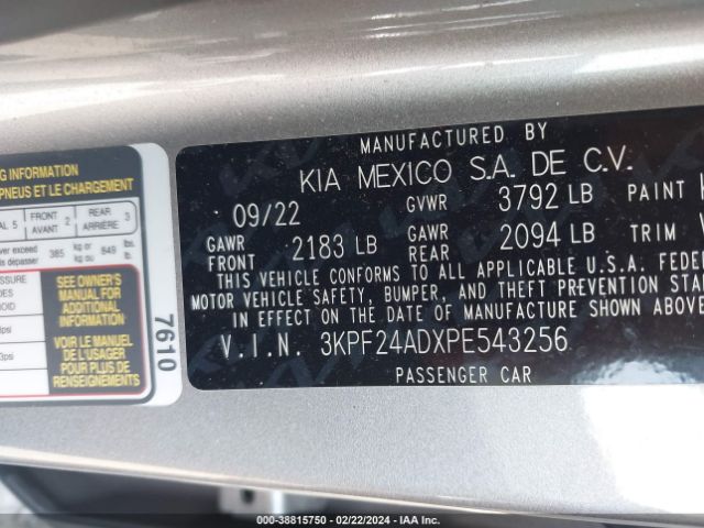 3KPF24ADXPE543256 KIA Forte Lxs