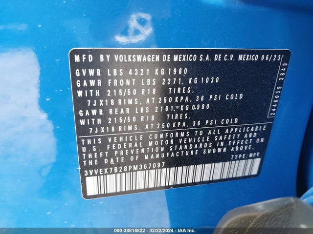 3VVEX7B28PM367097 Volkswagen Taos 1.5t Se
