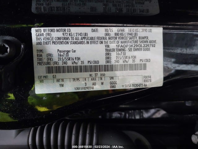 Ford FOCUS SE 2016 1FADP3K29GL226792 Image 9