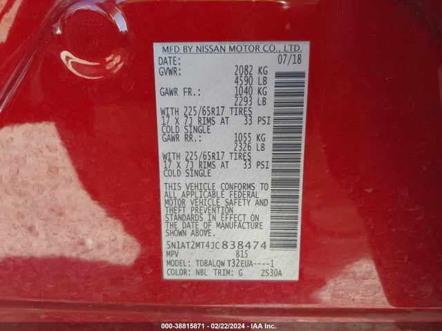 Nissan ROGUE SV 2018 5N1AT2MT4JC838474 Image 9