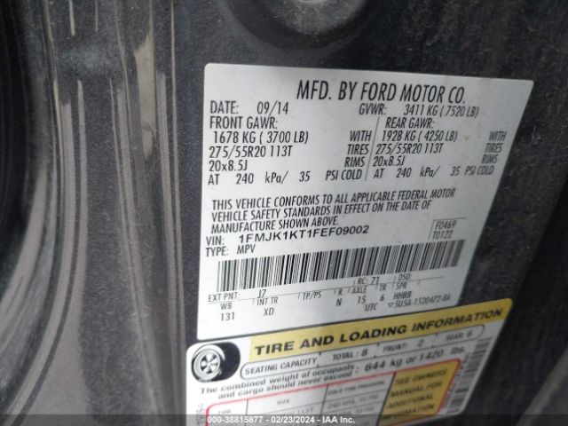 1FMJK1KT1FEF09002 Ford Expedition El Limited
