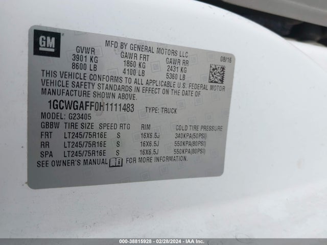 Chevrolet Express 2500 Work Van 2017 1GCWGAFF0H1111483 Image 9