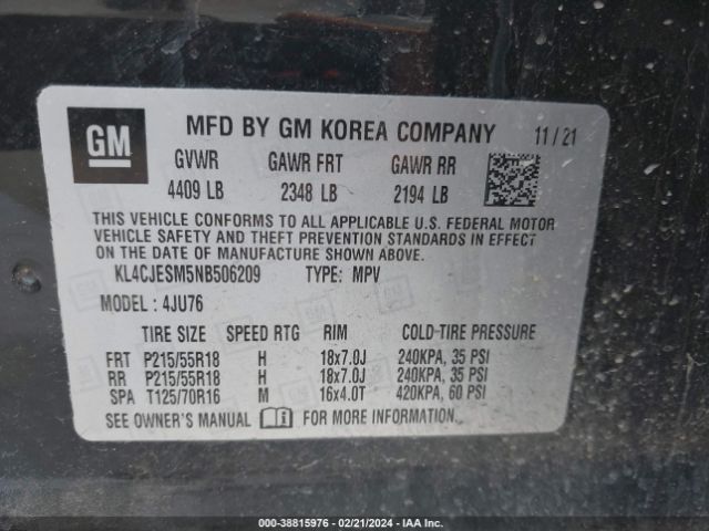 KL4CJESM5NB506209 Buick Encore Awd Preferred