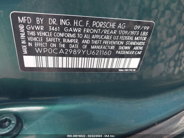 2000 PORSCHE BOXSTER WP0CA2989YU621160 Photo 8