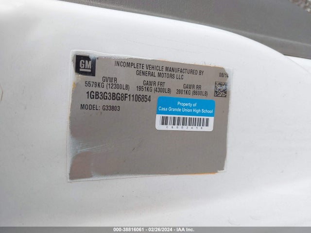 1GB3G3BG8F1106854 Chevrolet Express Cutaway 3500