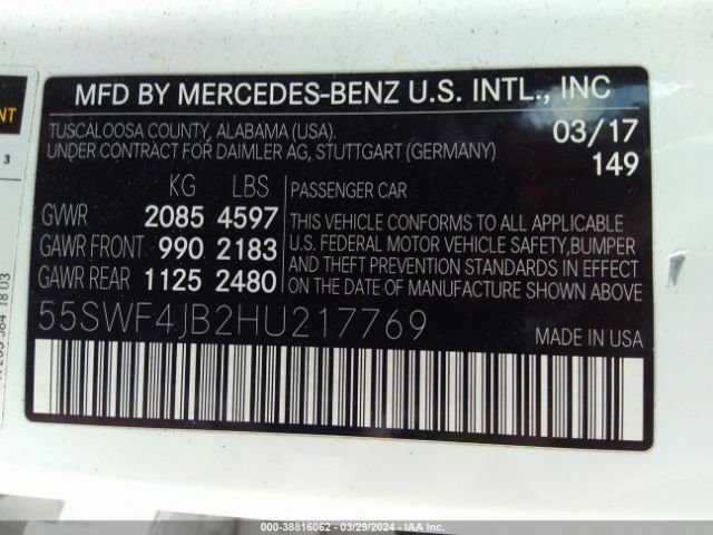 55SWF4JB2HU217769 Mercedes-Benz C 300 Luxury/sport