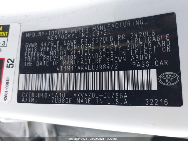 Toyota CAMRY SE 2020 4T1M11AK4LU398472 Image 9