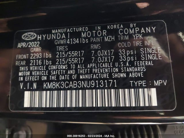 Hyundai Kona Sel 2022 KM8K3CAB3NU913171 Image 9