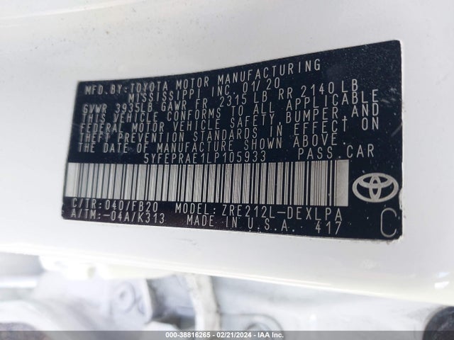 Toyota COROLLA LE 2020 5YFEPRAE1LP105933 Image 9