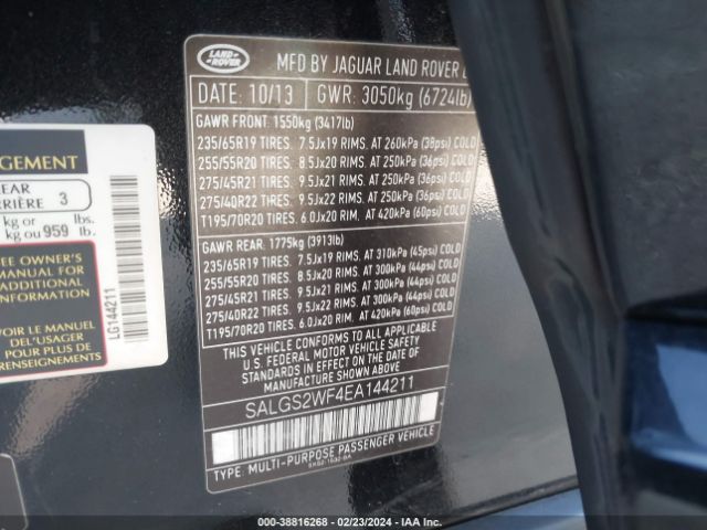 SALGS2WF4EA144211 Land Rover Range Rover 3.0l V6 Supercharged Hse