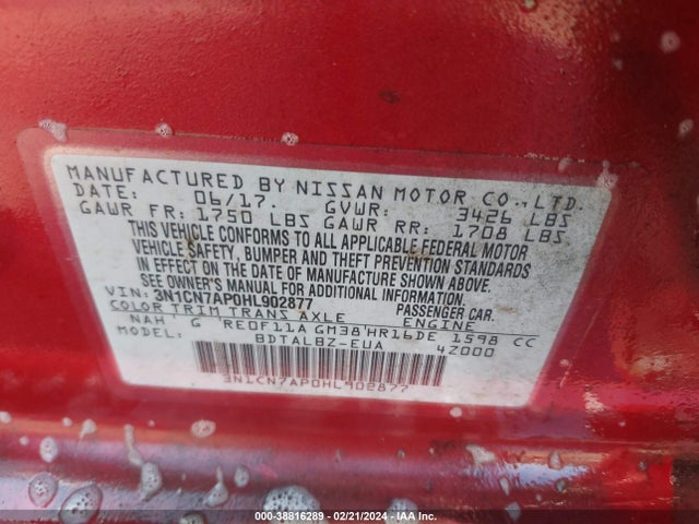 Nissan Versa 1.6 Sv 2017 3N1CN7AP0HL902877 Image 9