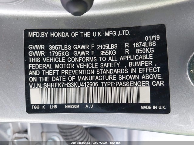 Honda Civic Lx 2019 SHHFK7H33KU412606 Image 9
