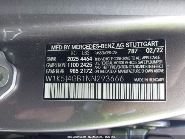 W1K5J4GB1NN293666 Mercedes-Benz Cla 250 Coupe