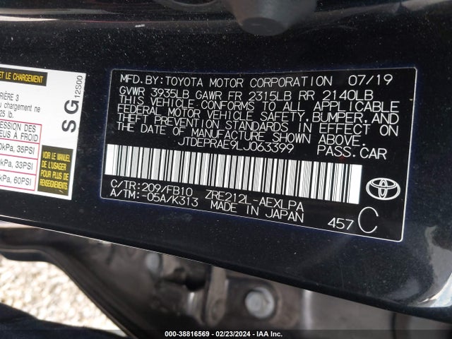 Toyota COROLLA LE 2020 JTDEPRAE9LJ063399 Image 9