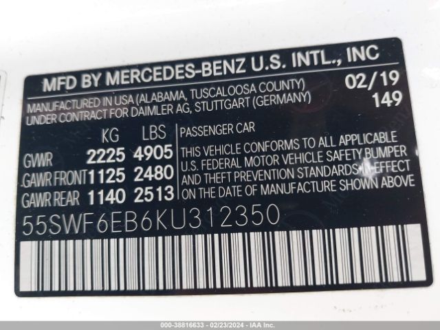 55SWF6EB6KU312350 Mercedes-Benz Amg C 43 4matic