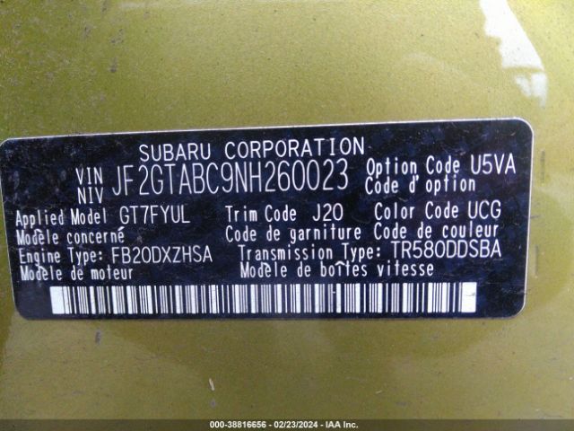 JF2GTABC9NH260023 Subaru Crosstrek