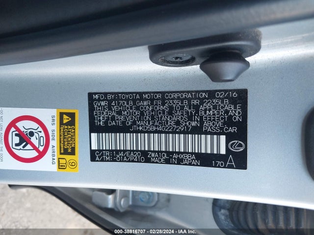 Lexus CT 200H 2016 JTHKD5BH4G2272917 Image 9