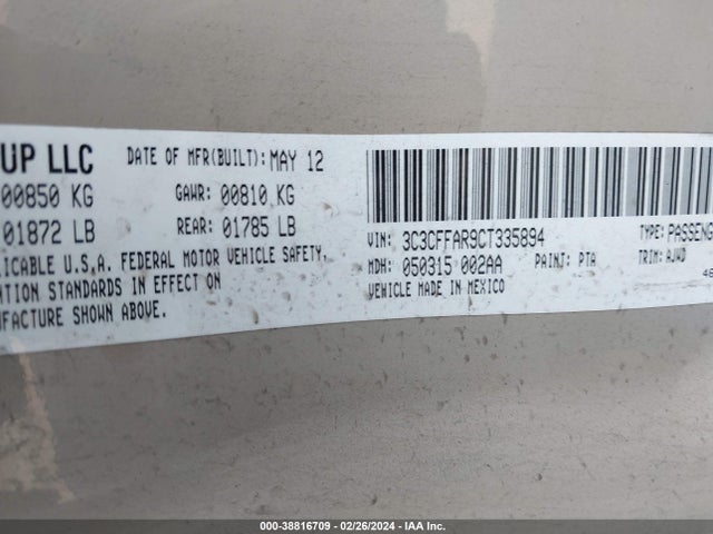 2012 FIAT 500 3C3CFFAR9CT335894 Photo 8