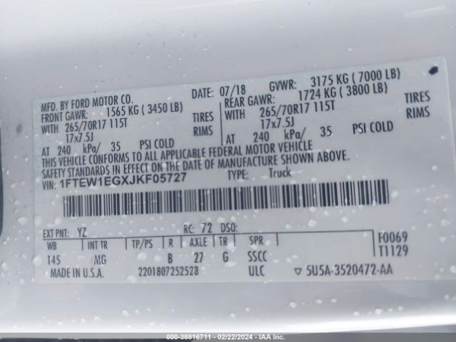 1FTEW1EGXJKF05727 Ford F-150 Xlt