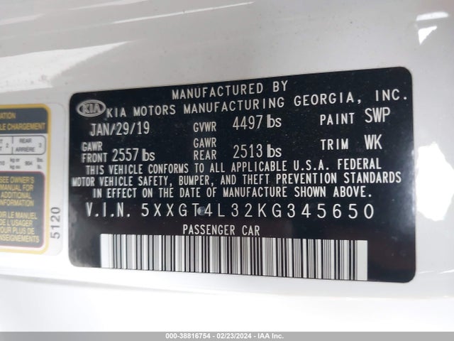 KIA Optima Lx 2019 5XXGT4L32KG345650 Image 9