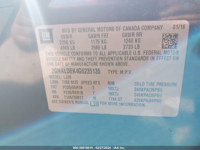 Chevrolet Equinox Ltz 2016 2GNALDEK4G6235135 Image 9
