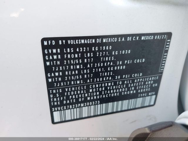 3VVCX7B23PM309373 Volkswagen Taos 1.5t S