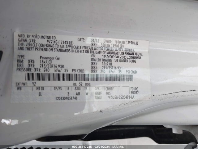 Продажа на аукционе авто 2013 Ford Focus Se, vin: 1FADP3K28DL306998, номер лота: 38817235