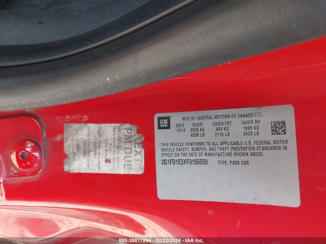 Chevrolet Camaro 1lt 2015 2G1FD1E3XF9156559 Image 9