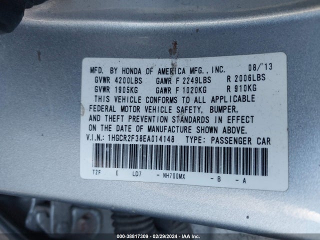 Honda ACCORD LX 2014 1HGCR2F38EA014148 Image 9