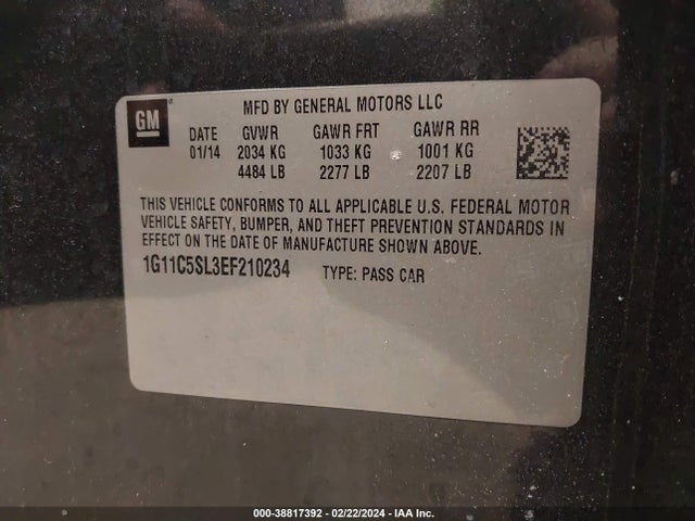 Chevrolet MALIBU 1LT 2014 1G11C5SL3EF210234 Image 9